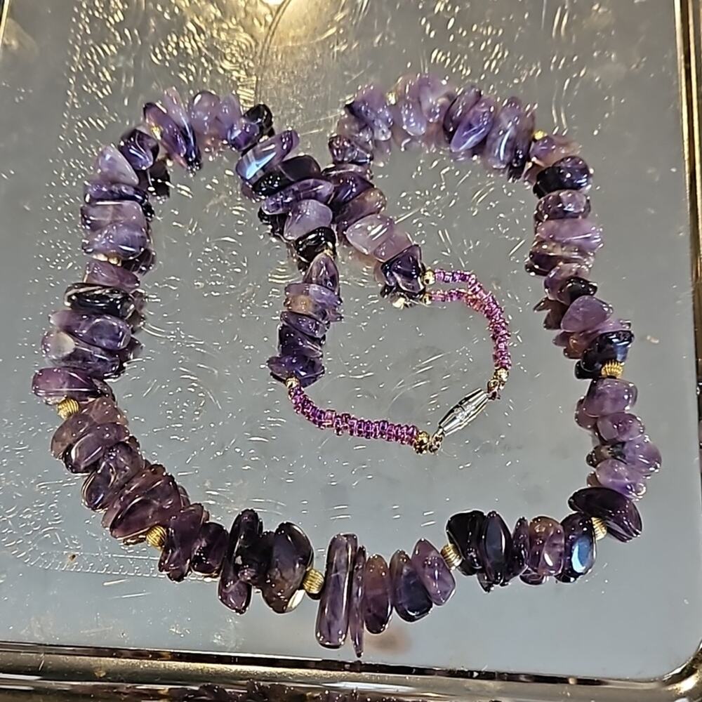 Vintage Real Amethyst Stone 18" Necklace